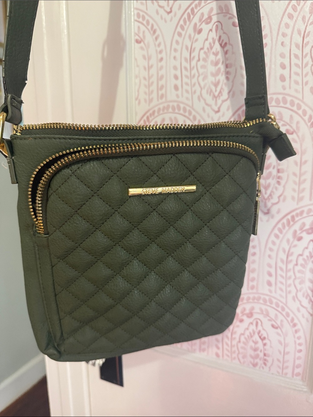 Steve Madden Olive Quilted Crossbody with Gold Hardware